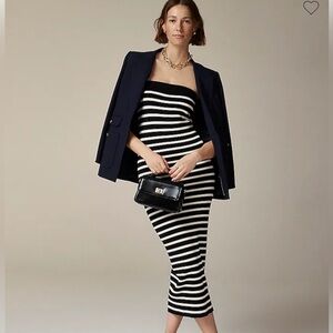 J. Crew Black and White Strapless Knit Midi Dress